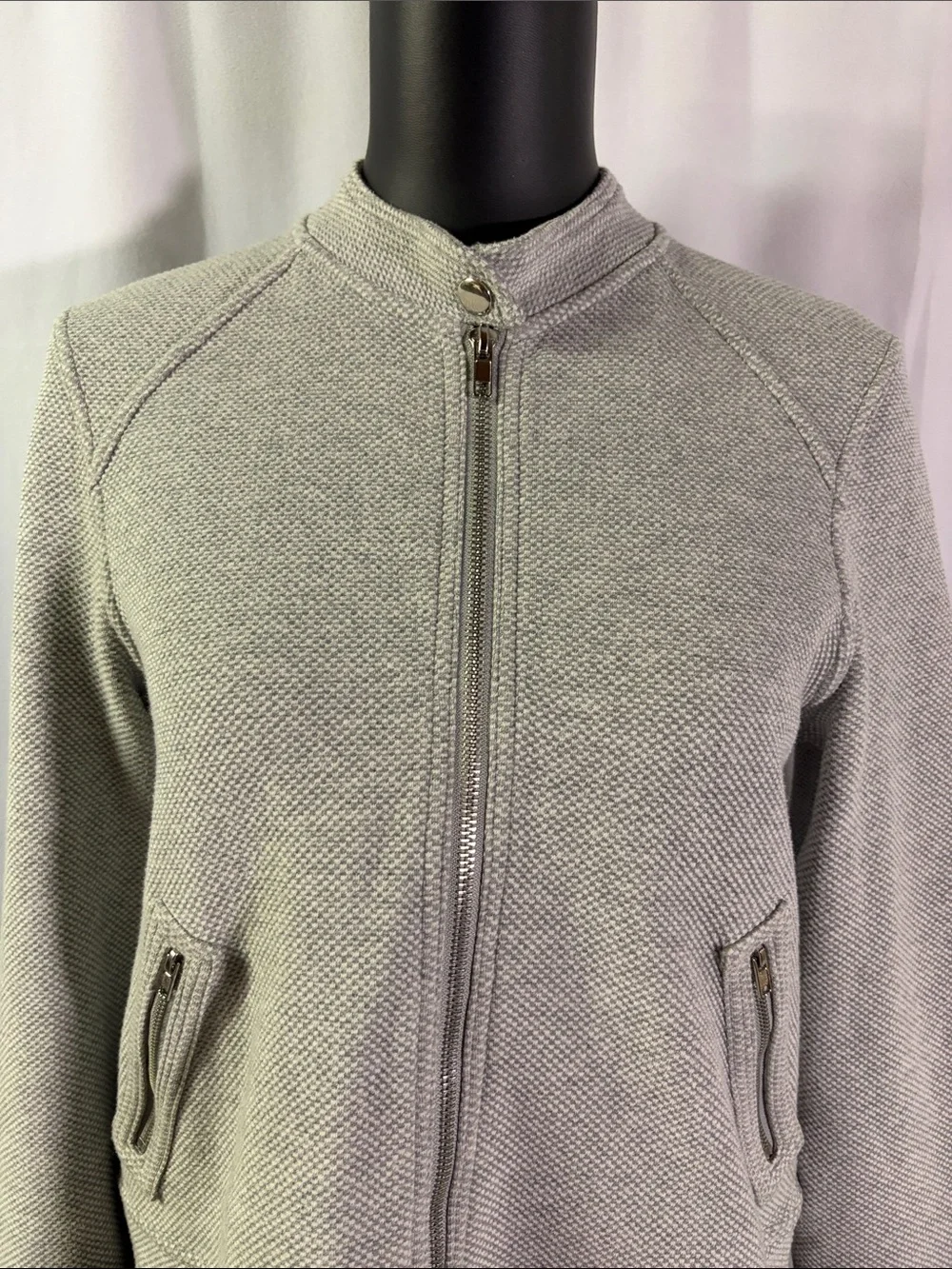 Banana Republic Factory Gray Zip Front Cropped Knit Moto Jacket - Picture 5 of 16